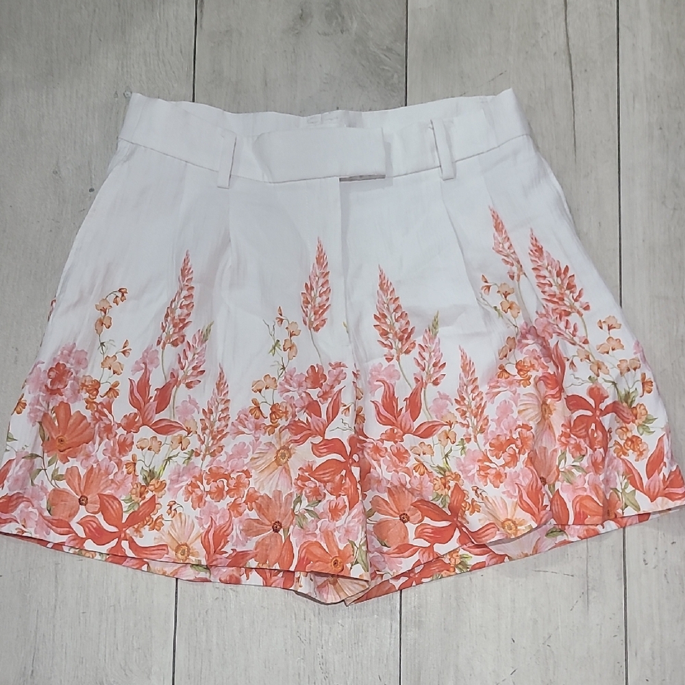 H&M White and Pink Floral High Waist Shorts